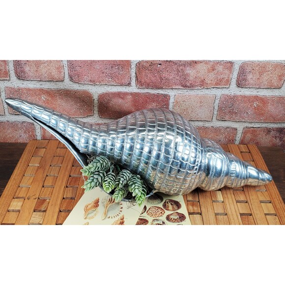 Vintage Pewter Distaff Spindle with Intricate Conch Shell Design - Coastal Decor - Picture 8 of 10